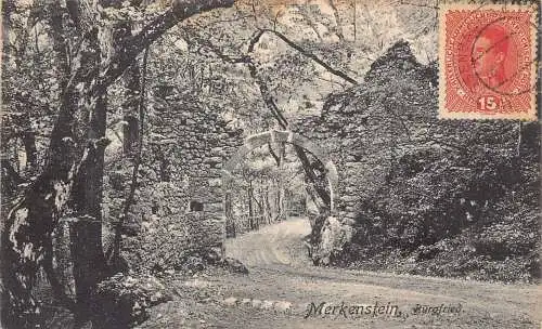 A065 Österreich 1917 Merkenstein Burgfried Zitadelle Ruine Vintage Postkarte