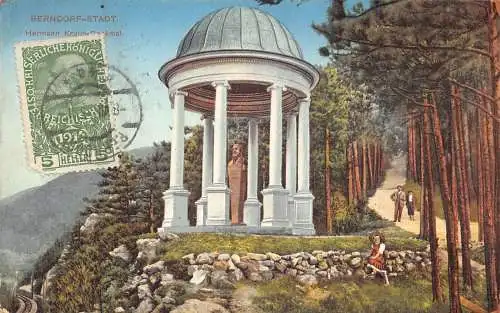 A065 Österreich 1915 Berndorf-Stadt Hermann Krupp Denkmal Vintage Postkarte