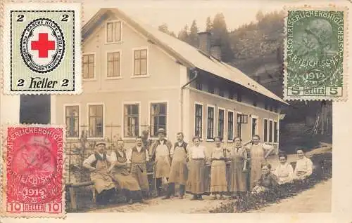 A064 Österreich 1914 Krieg Wohltätigkeit Echt Foto Arbeitergruppe Schürzen Postkarte
