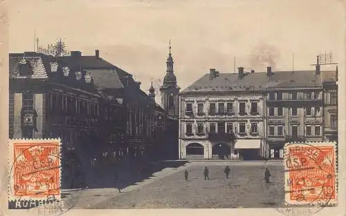 A066 Tschechien 1921 Rumburg Rumburk Platz Gebäude Vintage Postkarte