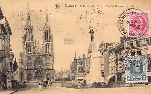 Belgien 1927 Ostende Kathedrale SS Pierre et Paul Monument aux Morts Postkarte