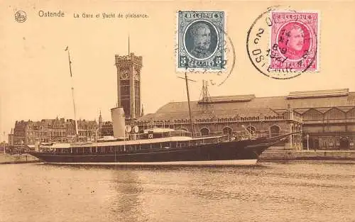Belgien 1927 Ostende Gare Yacht de plaisance Dampfschiff Postkarte