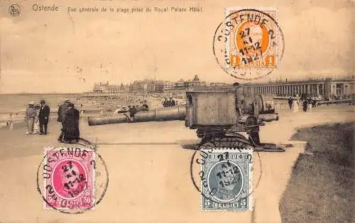 Belgien 1927 Ostende Beach Canon Royal Palace Hotel Ansichtskarte