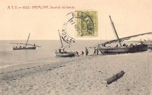 Spanien 1926 Badalona Sacando las Barcas Fischerboote Vintage Postkarte