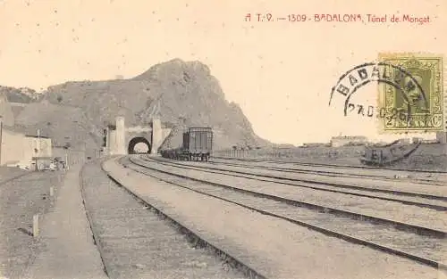 Spanien 1926 Badalona Eisenbahn Tunel de Mongat Tunnel Zug Vintage Postkarte