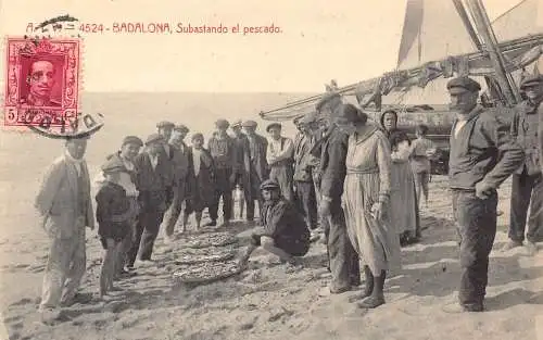 Spanien 1926 Badalona Substando el pescado Fischer Vintage Postkarte