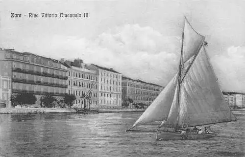 Kroatien Zara Zadar Riva Vittorio Emanuele III Segelboot Vintage Postkarte
