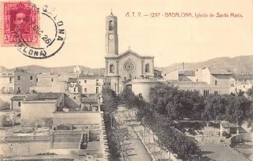Spanien 1926 Badalona Iglesia de Santa Maria Kirche Vintage Postkarte