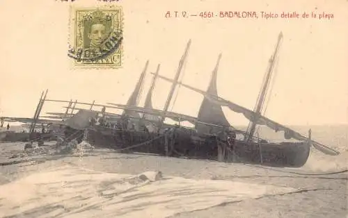 Spanien 1926 Badalona Tipico detalle de la Playa Strand Fischerboote Postkarte