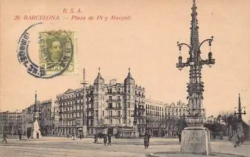 Spanien 1926 Barcelona Plaza de Pi y Margall Platz Vintage Postkarte