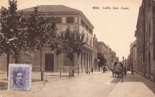 Spanien Reus Calle San Huan Kutsche Vintage Postkarte