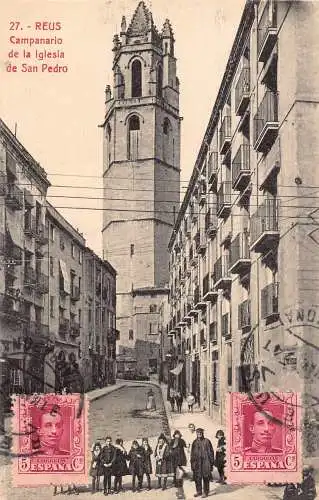 Spanien 1927 Reus Campanario de la Iglesia de San Pedro Kinder Vintage Postkarte