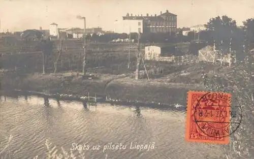 Lettland 1927 Skats uz pilsetu Liepaja Industrie Vintage Postkarte