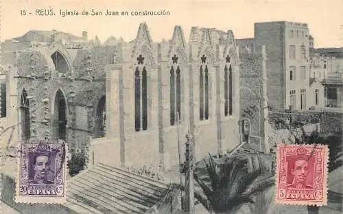 Spanien Reus San Juan Kirche im Bau Vintage Postkarte