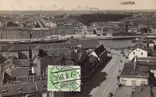Lettland 1928 Gesamtansicht Liepaja Industrie Vintage Postkarte