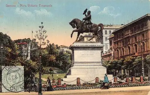 Italien 1926 Genua Genua Denkmal Vittorio Emanuele Statue Vintage Postkarte