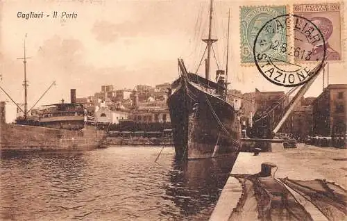 Italien 1926 Cagliari Il Porto Hafen Dampfschiffe Vintage Postkarte