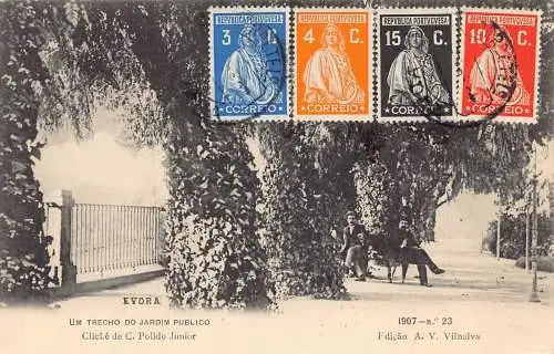 Spanien Evora Um Trecho do Jardim Publico Garten Vintage Postkarte