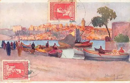 Türkei 1926 Konstantinopel Istanbul Boote Hafen Kunst Vintage Postkarte