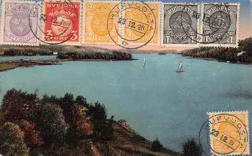 Schweden 1928 Tullinge Sjon See Vintage Postkarte