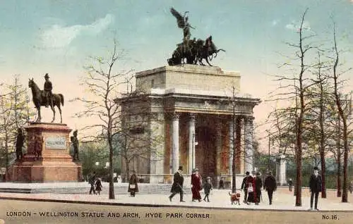 England 1926 London Wellington Statue And Arch Hyde Park Corner Vintage Postkarte