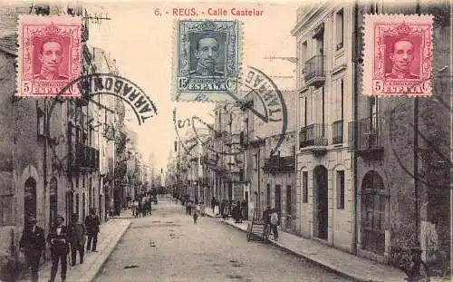 Spanien 1927 Reus Calle Castelar Straße Vintage Postkarte