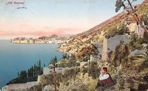 Kroatien Ragusa Dubrovnik Mann in Tracht Vintage Postkarte