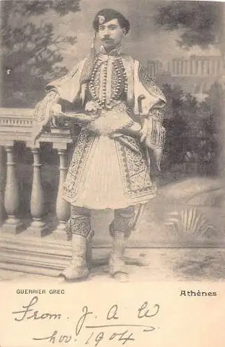 L330 Griechenland Griechischer Krieger Soldat Nationaltracht Athen Vintage Postkarte