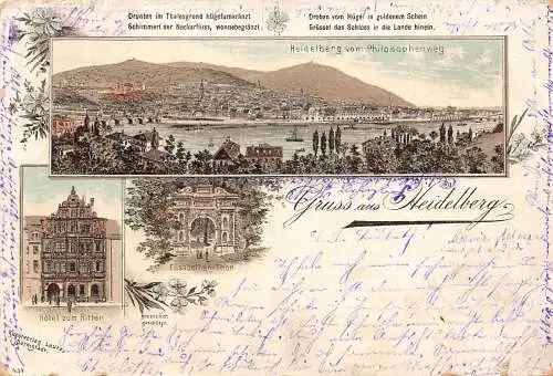 L075 Deutschland 1896 Gruss aus Heidelberg Vintage Litho Postkarte