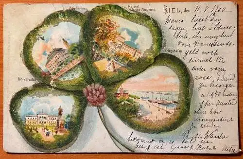 L075 Deutschland 1900 Gruss aus Kiel Jugendstil Litho Vintage Postkarte