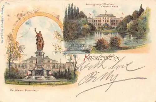 L075 Deutschland 1901 Gruss aus Frankfurt am Main Vintage Litho Postkarte