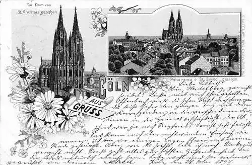 L075 Deutschland 1897 Gruss aus Köln Köln Jugendstil Litho Postkarte
