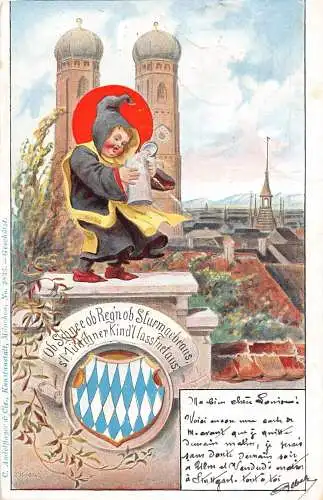 L075 Deutschland 1902 Gruss aus München Oktoberfest Bierdose Litho Vintage Postkarte
