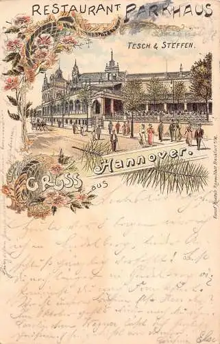 L075 Deutschland 1897 Gruss aus Hannover Restaurant Parkhaus Litho Postkarte
