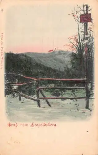 A084 Österreich Gruss vom Leooldsberg Holzzaun Schild Vintage Postkarte