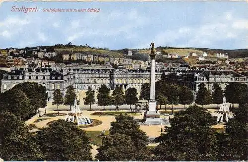 L183 Deutschland Stuttgarter Schlossplatz mit neuer Schlosssäule Vintage Postkarte