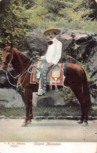 L335 Mexiko Charro Mexicano Mann auf Pferd Tracht Sombrero Postkarte