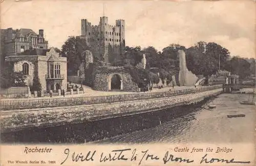 A889 England 1904 Rochester Castle from Bridge Vintage Postkarte
