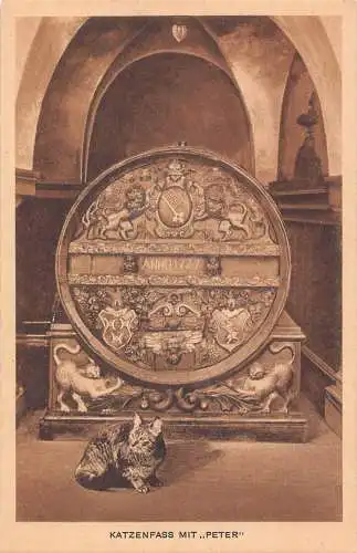 L182 Deutschland Ratskeller Bremen Katzenfass mit Peter Katzen Weinbarrick Postkarte