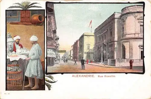 A895 Ägypten Alexandria Rue Rosette Street Native Sellers Ethno Litho Postkarte