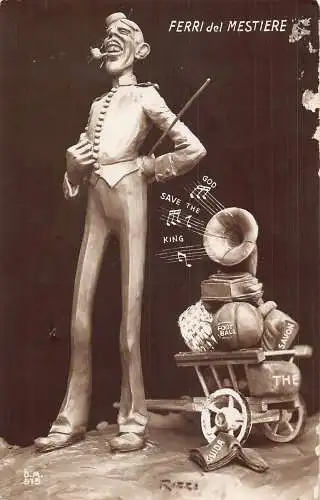 A909 Fine Clay Art Ferri de Mestiere Grammophon God Save the King Pfeife Postkarte