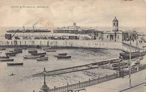 A888 England Margate Steg und Hafen Margate Boote Dampfschiff Vintage Postkarte