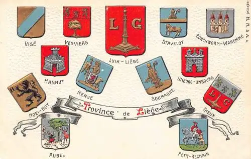 A902 Belgien Provinz Lüttich Wappen geprägte Vintage Postkarte