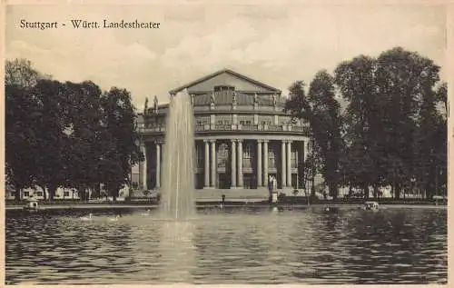 L184 Deutschland Stuttgart Württ Landestheater Brunnen Vögel Vintage Postkarte