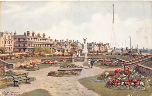 A888 England 1924 Sunk Gardens Clacton on Sea Vintage Postkarte