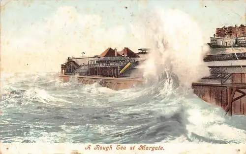 A888 England 1904 Eine raue See bei Margate Waves Vintage Postkarte