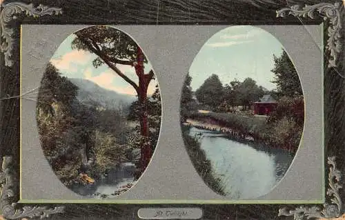 A889 England 1910 In der Dämmerung Landschaft Fluss Cottage Passepartout Postkarte