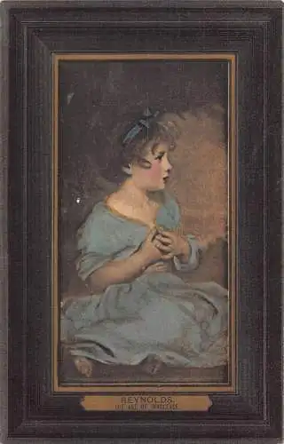 A907 Passepartout Kunst von Reynolds Das Zeitalter der Unschuld Mädchen blaues Kleid Postkarte