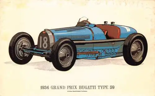 A909 Autos 1934 Grand Prix Bugatti Typ 59 Oldtimer Postkarte