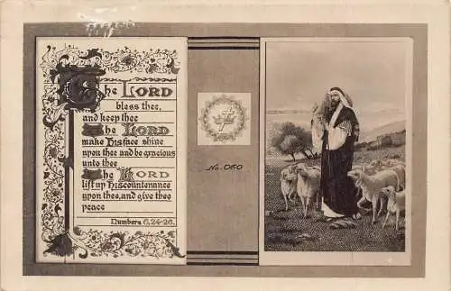 A909 Religiöser Jesus Christus und Schafe Der Herr segne dich Gedicht Vintage Postkarte
